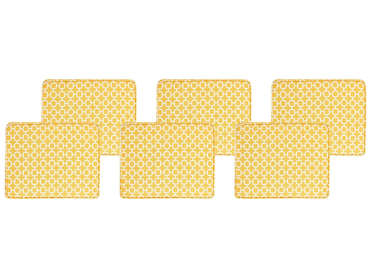 Set of 6 Outdoor Seat Pad Cushions Yellow Geometric Pattern String Tied Zip Fastener UV Resistant  Beliani