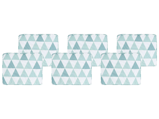 Set of 6 Outdoor Seat Pad Cushions Blue and White Geometric Pattern String Tied Zip Fastener UV Resistant  Beliani