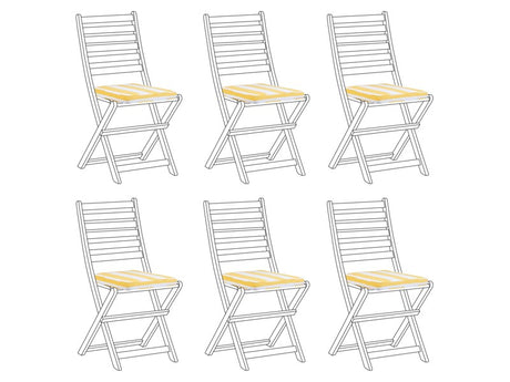 Set of 6 Outdoor Seat Pad Cushions Yellow and White Geometric Striped Pattern String Tied Zip Fastener UV Resistant  Beliani