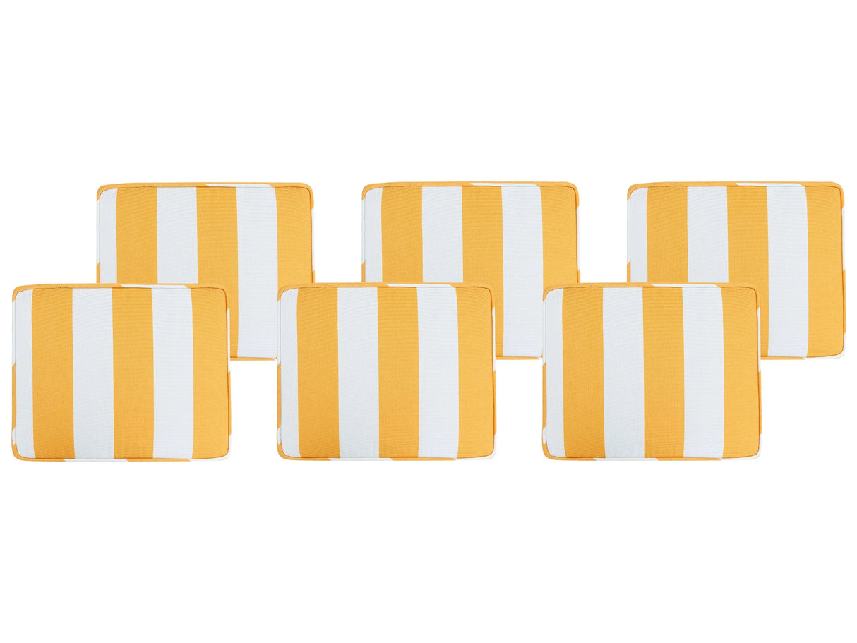 Set of 6 Outdoor Seat Pad Cushions Yellow and White Geometric Striped Pattern String Tied Zip Fastener UV Resistant  Beliani