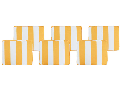Set of 6 Outdoor Seat Pad Cushions Yellow and White Geometric Striped Pattern String Tied Zip Fastener UV Resistant  Beliani