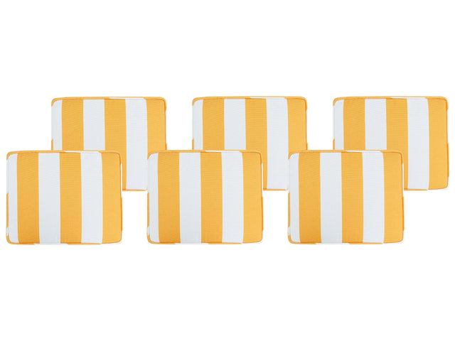 Set of 6 Outdoor Seat Pad Cushions Yellow and White Geometric Striped Pattern String Tied Zip Fastener UV Resistant  Beliani