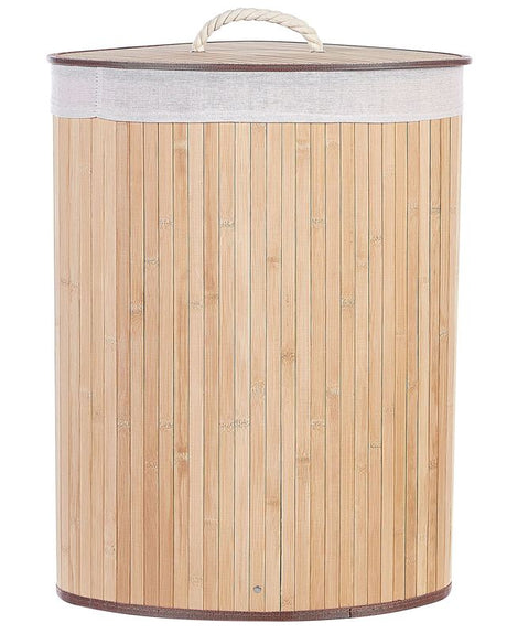 Storage Basket Light Wood Bamboo with Lid Laundry Bin Boho Practical Accessories Beliani