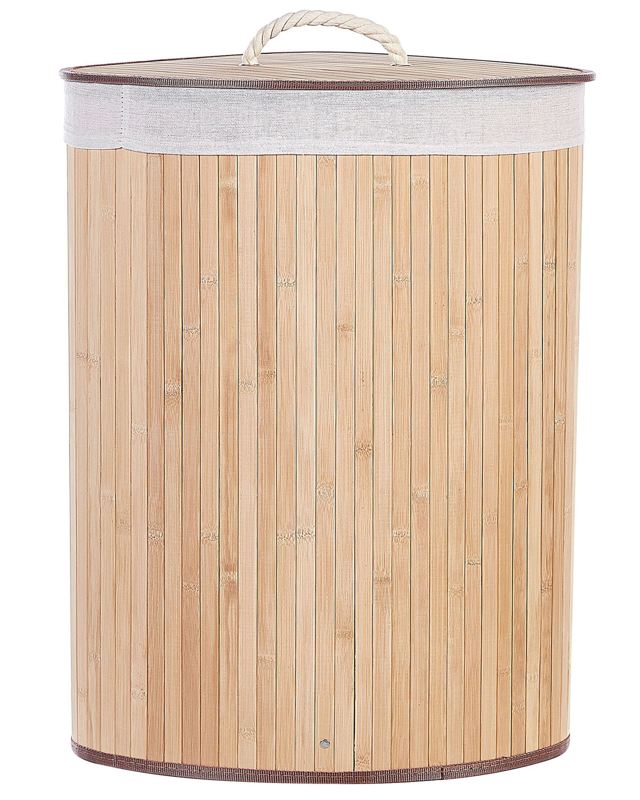 Storage Basket Light Wood Bamboo with Lid Laundry Bin Boho Practical Accessories Beliani