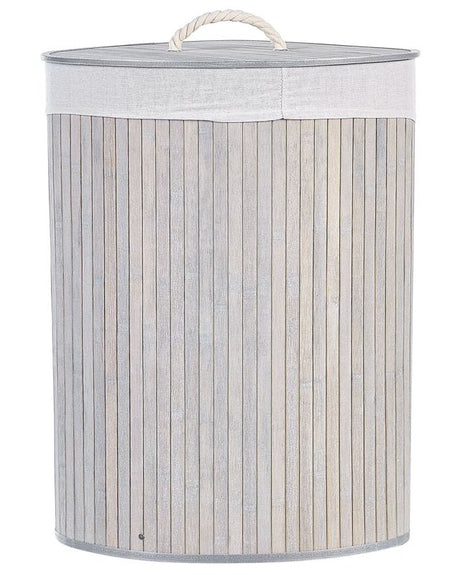 Storage Basket Light Grey Bamboo with Lid Laundry Bin Boho Practical Accessories Beliani