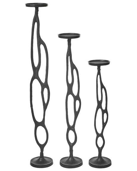 Set of 3 Candle Holders Black Aluminum Three Sizes Candle Sticks Modern  Beliani