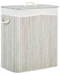 Basket with Lid Grey Bamboo Wood Laundry Hamper 2-Compartments with Rope Handles  Beliani