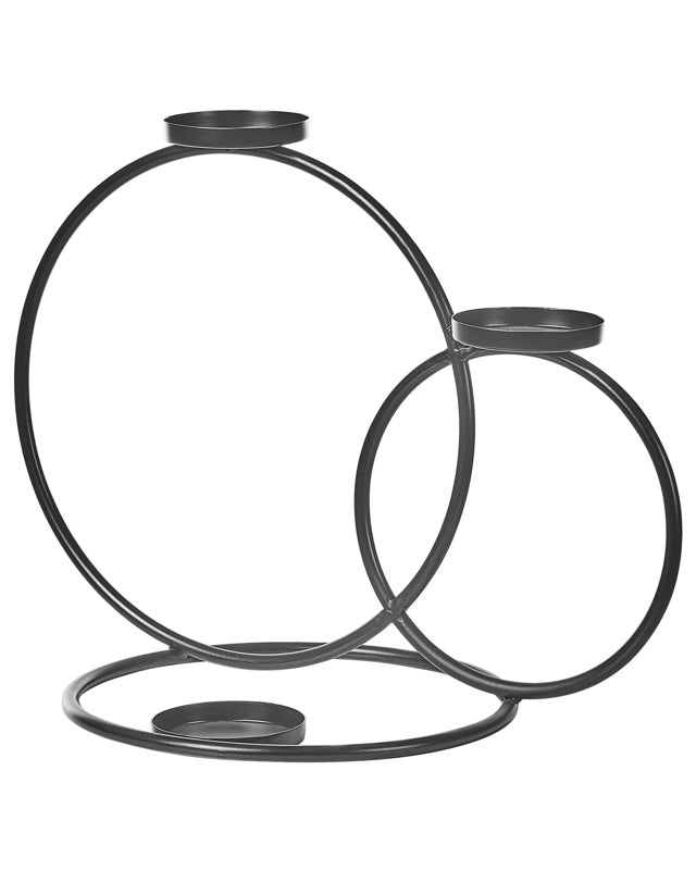 Ring Candle Holder Black Metal 33 cm Minimalist Elegant Centerpiece Decoration Beliani