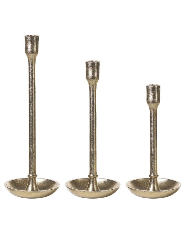 Set of 3 Candle Holders Gold Aluminum Glamour Elegant Centerpiece Decoration Beliani