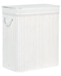 Basket with Zippered Lid Grey Bamboo Wood Laundry Hamper 2-Compartments with Rope Handles  Beliani