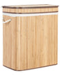 Basket with Zippered Lid Light Wood Bamboo Wood Laundry Hamper 2-Compartments with Rope Handles  Beliani