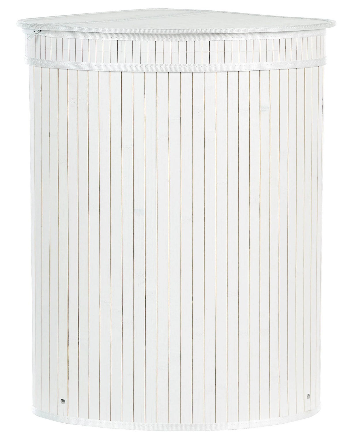 Corner Basket with Zippered Lid White Bamboo Wood Laundry Hamper 2-Compartments with Rope Handles  Beliani