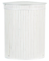 Corner Basket with Zippered Lid White Bamboo Wood Laundry Hamper 2-Compartments with Rope Handles  Beliani
