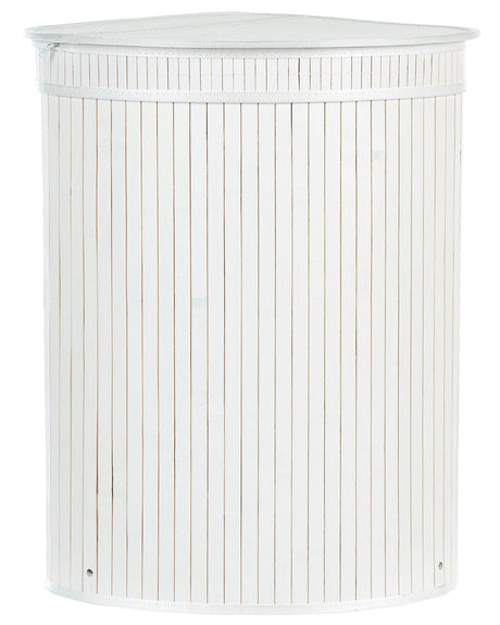 Corner Basket with Zippered Lid White Bamboo Wood Laundry Hamper 2-Compartments with Rope Handles  Beliani