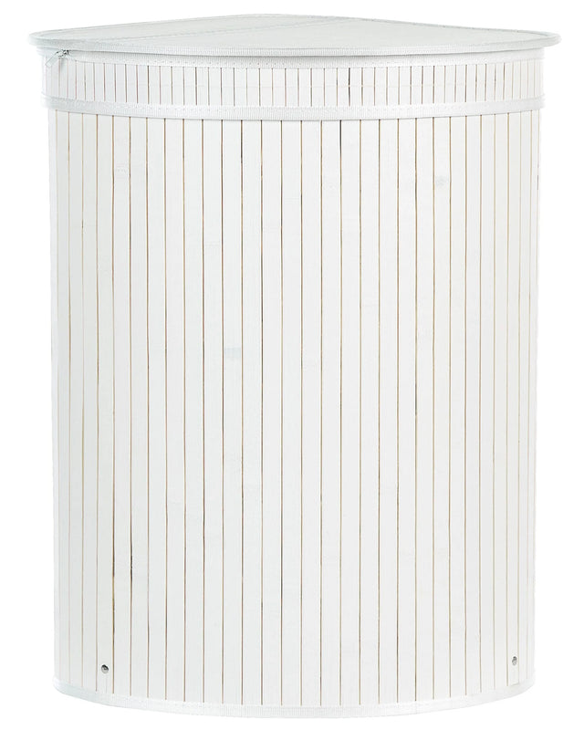 Corner Basket with Zippered Lid White Bamboo Wood Laundry Hamper 2-Compartments with Rope Handles  Beliani