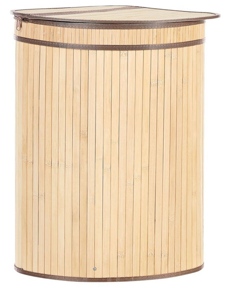 Corner Basket with Zippered Lid Light Wood Bamboo Wood Laundry Hamper 2-Compartments with Rope Handles  Beliani