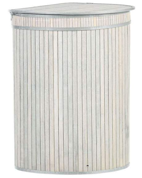 Corner Basket with Zippered Lid Grey Bamboo Wood Laundry Hamper 2-Compartments with Rope Handles  Beliani