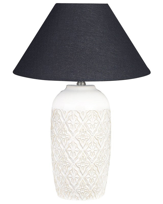 Table Lamp Beige Ceramic Base Fabric Shade Ambient Lighting Bedside Table Lamp Beliani