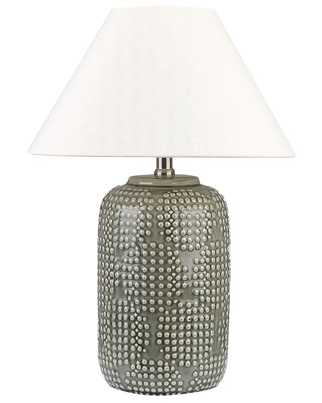 Table Lamp Grey Ceramic Base Fabric Shade Ambient Lighting Bedside Table Lamp Beliani