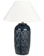 Table Lamp Dark Blue Ceramic Base Fabric Shade Ambient Lighting Bedside Table Lamp Beliani