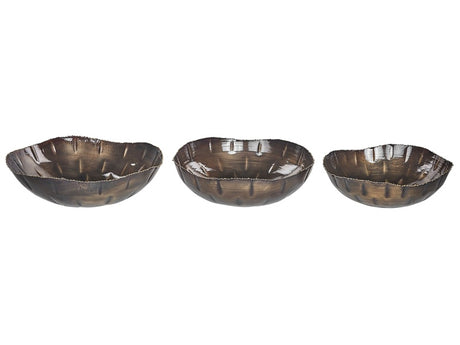 Set of 3 Decorative Bowls Brass Metal Distressed Finish Round Accent Bowl Design Beliani