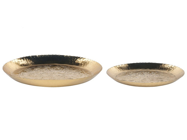 Set of 2 Decorative Trays Gold Metal  Trinket Jewellery Round Dish Textured Glamour Home Accessory Beliani