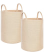 Set of 2 Storage Baskets Beige Cotton Handmade with Handles Solid Colour Laundry Hamper Fabric Bin Beliani