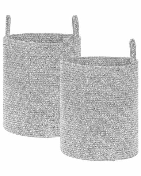 Set of 2 Storage Baskets Grey Cotton Handmade with Handles Solid Colour Laundry Hamper Fabric Bin Beliani