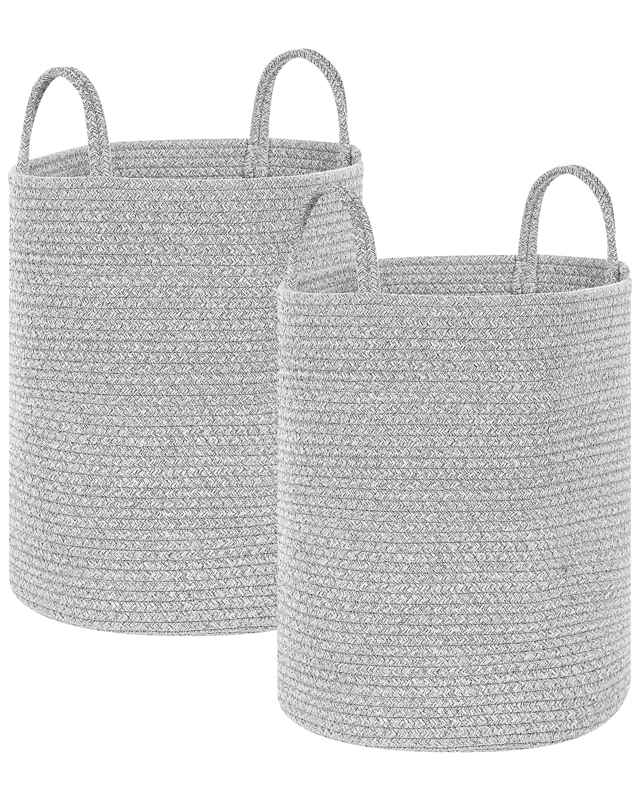 Set of 2 Storage Baskets Grey Cotton Handmade with Handles Solid Colour Laundry Hamper Fabric Bin Beliani