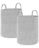 Set of 2 Storage Baskets Grey Cotton Handmade with Handles Solid Colour Laundry Hamper Fabric Bin Beliani