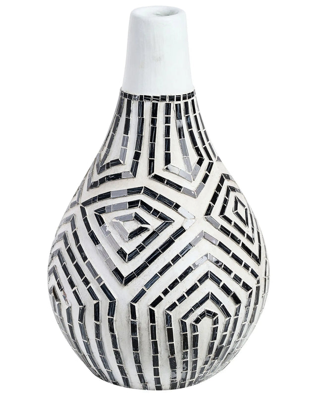 Decorative Vase Black and White Terracotta Stonewear Natural Style Home Decor For Dried Flowers  Beliani