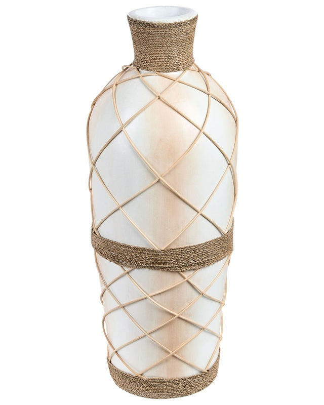 Decorative Floor Vase Beige Terracotta Stonewear Natural Style Rattan Braid Home Decor For Dried Flowers  Beliani