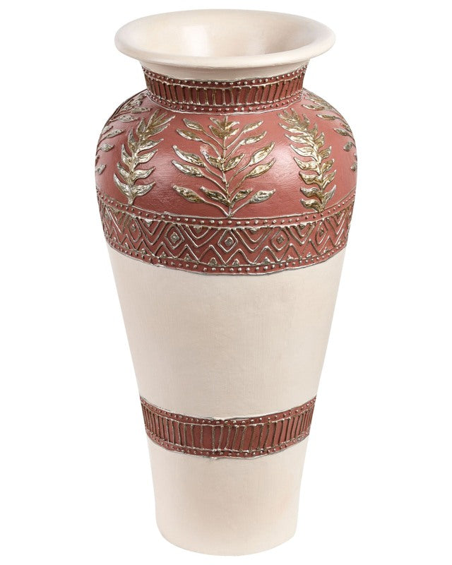 Decorative Floor Vase White and Brown Terracotta Stonewear Traditional Style Home Decor For Dried Flowers  Beliani