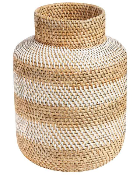 Decorative Vase Beige and White Rattan Natural Style Home Decor  Beliani