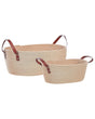 Set of 2 Storage Baskets Beige Cotton Handmade with PU Leather Handles Shelving Box Beliani