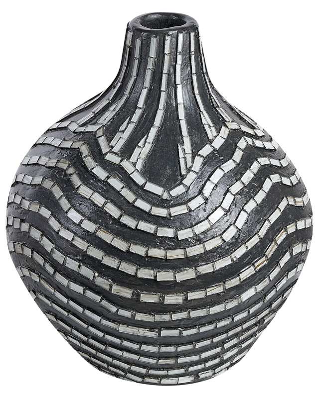 Decorative Vase Black and White Terracotta 35 cm Handmade Striped Pattern Boho Home Accessories Beliani