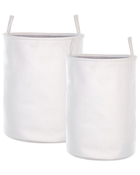 Set of 2 Storage Basket White Polyester Cotton with Drawstring Cover Laundry Bin Practical Accessories Beliani