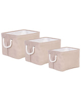 Set of 3 Storage Baskets Polyester Cotton Beige Laundry Bins Organization with Handles Traditional Living Room Bedroom Beliani