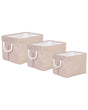 Set of 3 Storage Baskets Polyester Cotton Beige Laundry Bins Organization with Handles Traditional Living Room Bedroom Beliani