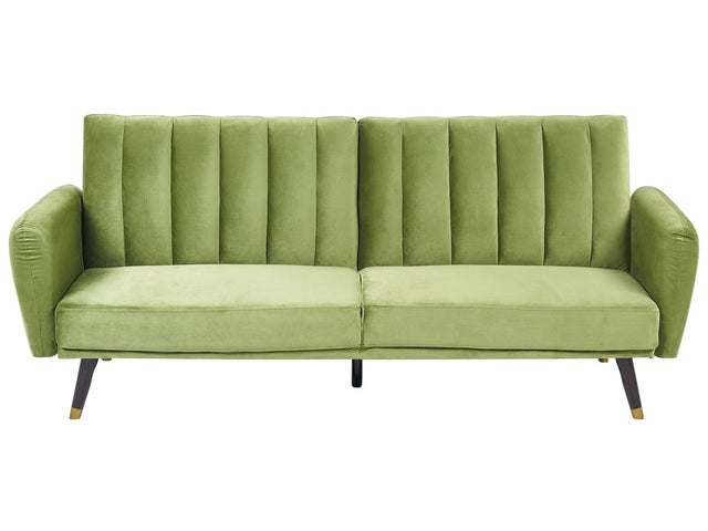 Sofa Bed Olive Green Sleeper Convertible Velvet Upholstery Elegant Glam Modern Living Room Bedroom Beliani