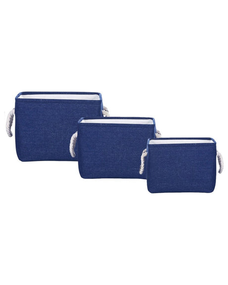 Set of 3 Storage Baskets Polyester Cotton Blue Laundry Bins Organization with Handles Traditional Living Room Bedroom Beliani