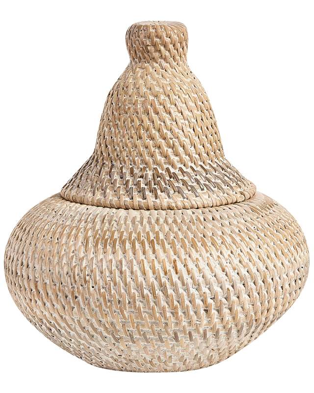 Basket Natural Rattan Painted 25 cm Height Home Storage with Lid Boho Rustic Decor Painted Beliani