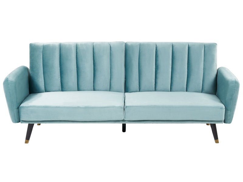 Sofa Bed Light Blue Sleeper Convertible Velvet Upholstery Elegant Glam Modern Living Room Bedroom Beliani