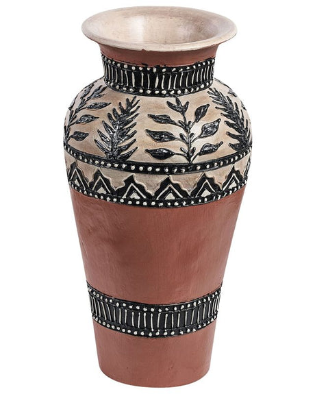 Decorative Vase Brown and Black Terracotta 40 cm Handmade Rustic Pattern Boho Home Accessories Beliani