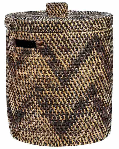 Basket Natural Rattan 30 cm Height Zig-Zag Pattern Home Storage with Lid Boho Rustic Decor Beliani