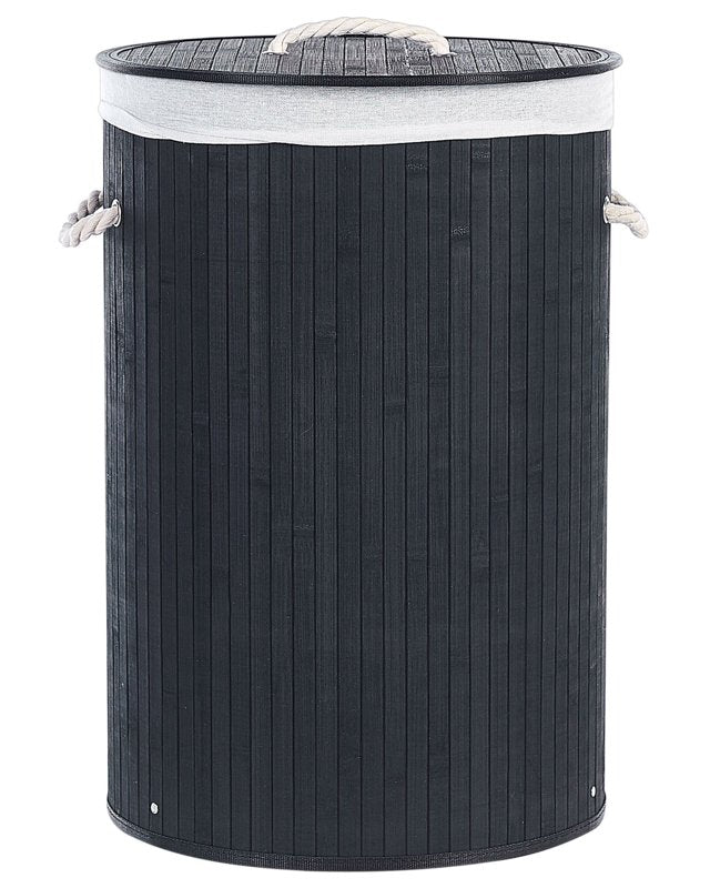 Laundry Basket Bit Black Bamboo Polyester Insert with Removable Lid Handles Modern Design Multifunctional Beliani