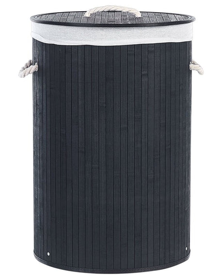 Laundry Basket Bit Black Bamboo Polyester Insert with Removable Lid Handles Modern Design Multifunctional Beliani