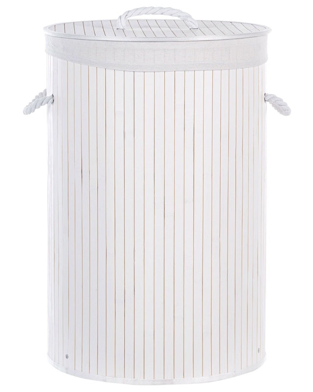 Laundry Basket Bit White Bamboo Polyester Insert with Removable Lid Handles Modern Design Multifunctional Beliani