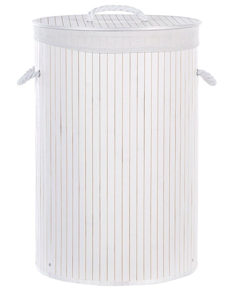 Laundry Basket Bit White Bamboo Polyester Insert with Removable Lid Handles Modern Design Multifunctional Beliani