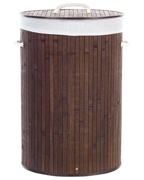 Laundry Basket Bit Dark Wood Bamboo Polyester Insert with Removable Lid Handles Modern Design Multifunctional Beliani